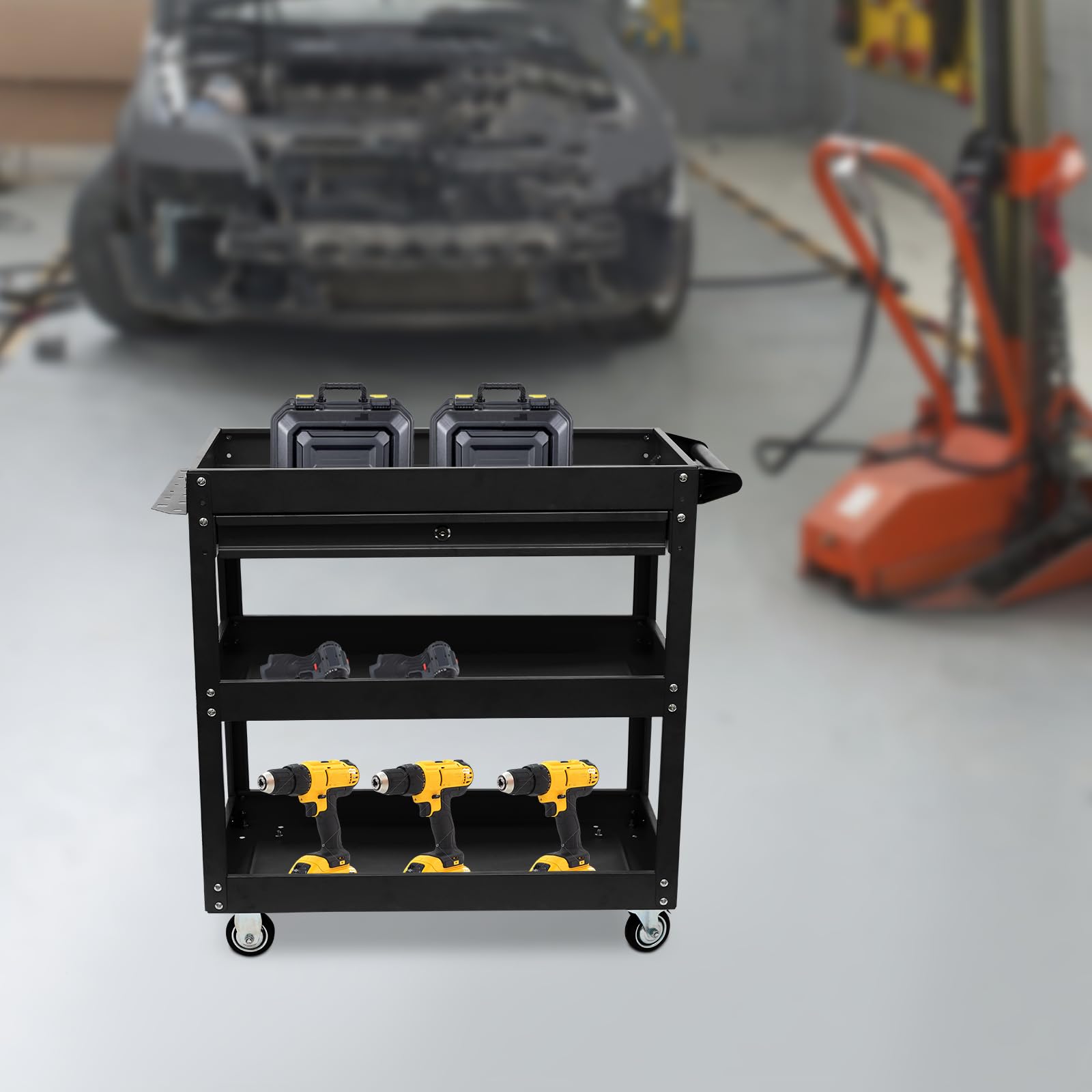 Carro de herramientas con ruedas y 3 plataformas de carga, con capacidad de carga hasta 150 kg, para todos los entornos, 76.3 x 35.3 x 83.5 cm, Negro HarBin-Star - Carro de herramientas