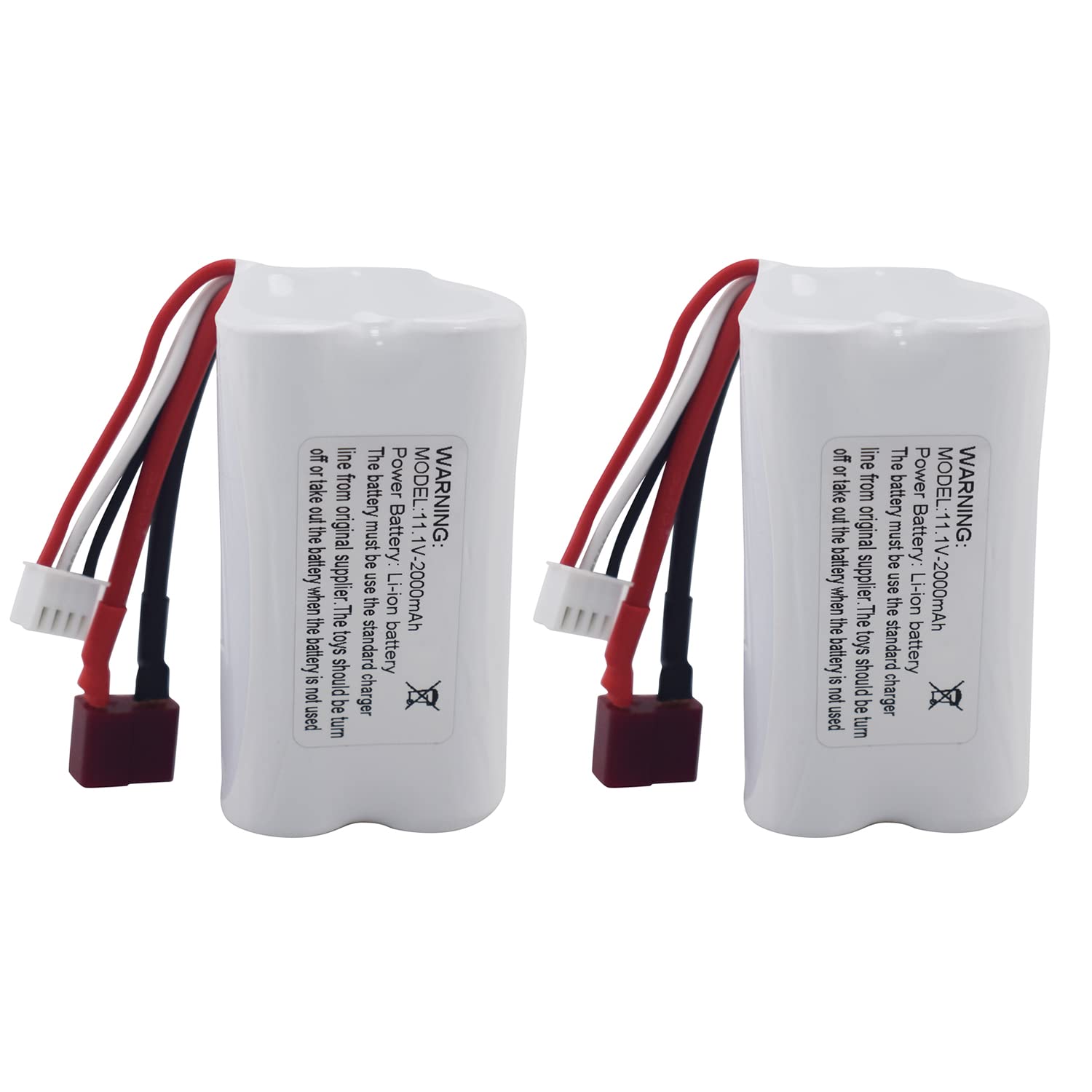 MOONZON 2PCS 11.1V 2000mAh T Plug Lithium Battery for R608 2104 210E 200E RC Speedboat, RC Boat Model, Tumbler Toy Battery Accessories