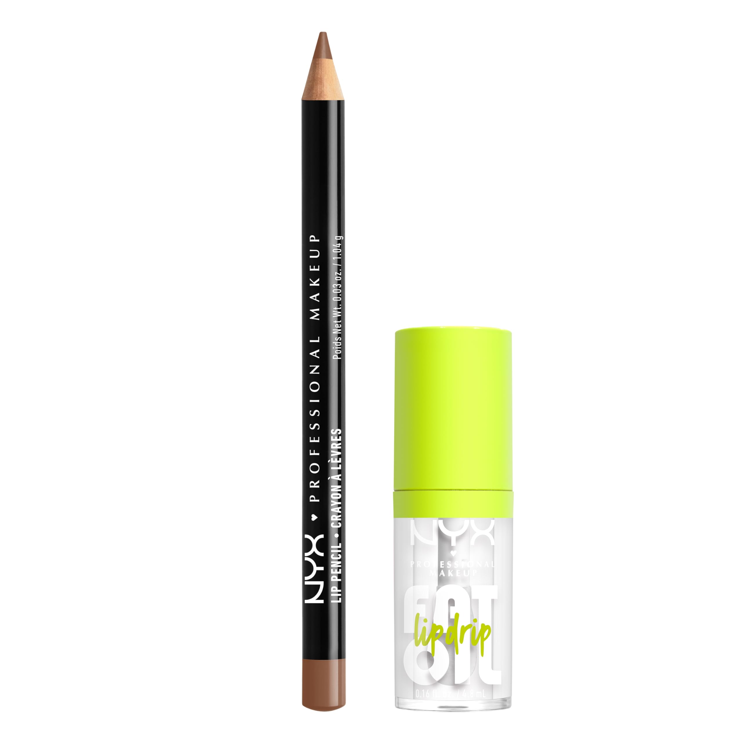 NYX Professional Makeup Lip Kit, Fat Oil Lip Drip, Lip Gloss, High Shine, Non-Sticky Finish, Shade: My Main + Slim Lip Pencil