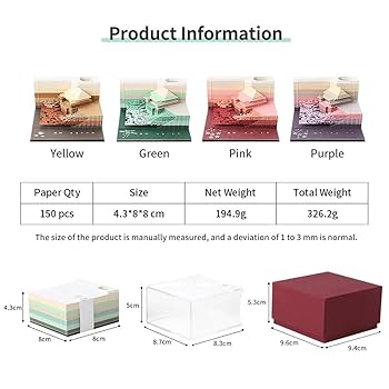 Amazon.co.jp: 3Dメモ帳、3D付箋、ペンホルダー付き芸術的パッド