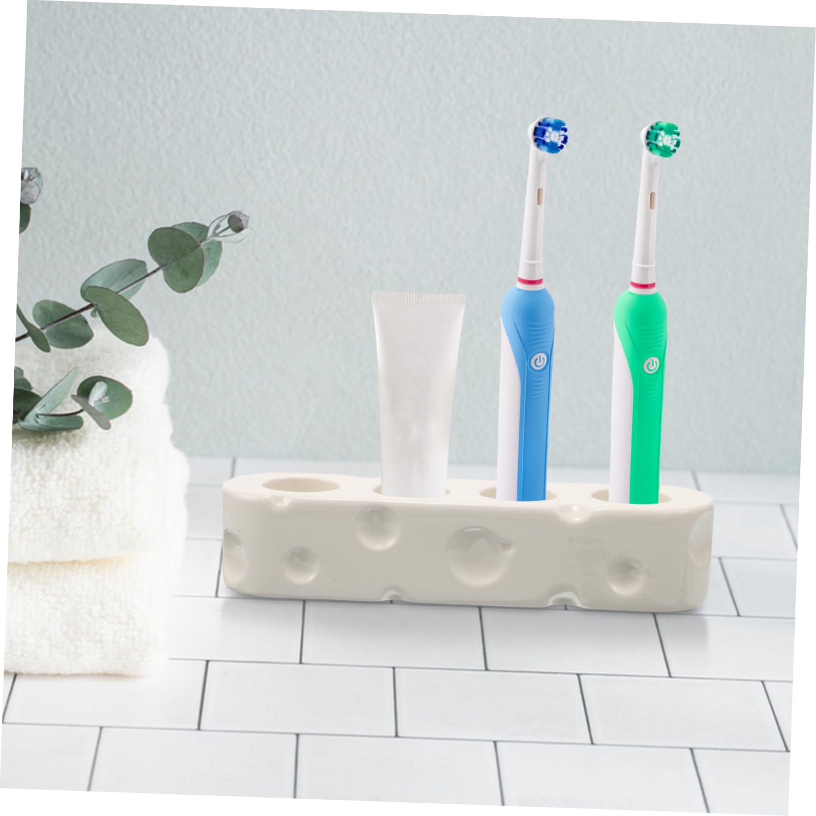 Porta Spazzolini Base in Ceramica Bianca da Appoggio | Organizer da Bagno per Lavabo, Stile Minimalista Elegante, Adatto a Cucina e Bagno