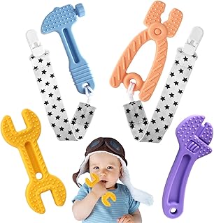 Chuya Baby Teether Toys, Baby Chew Toy for Babies 3-12 Months, Baby Teething Toys Teethers Teething Relief for Infant Toddlers, Hammer Wrench Toys Easy to Hold Silicone BPA-Free (4 Pack)
