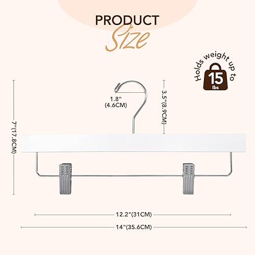 Miniatura 7 de HOUSE DAY Perchas de madera para pantalones con clips, paquete de 10 perchas de madera maciza de alta calidad con 2 clips de metal ajustables,
