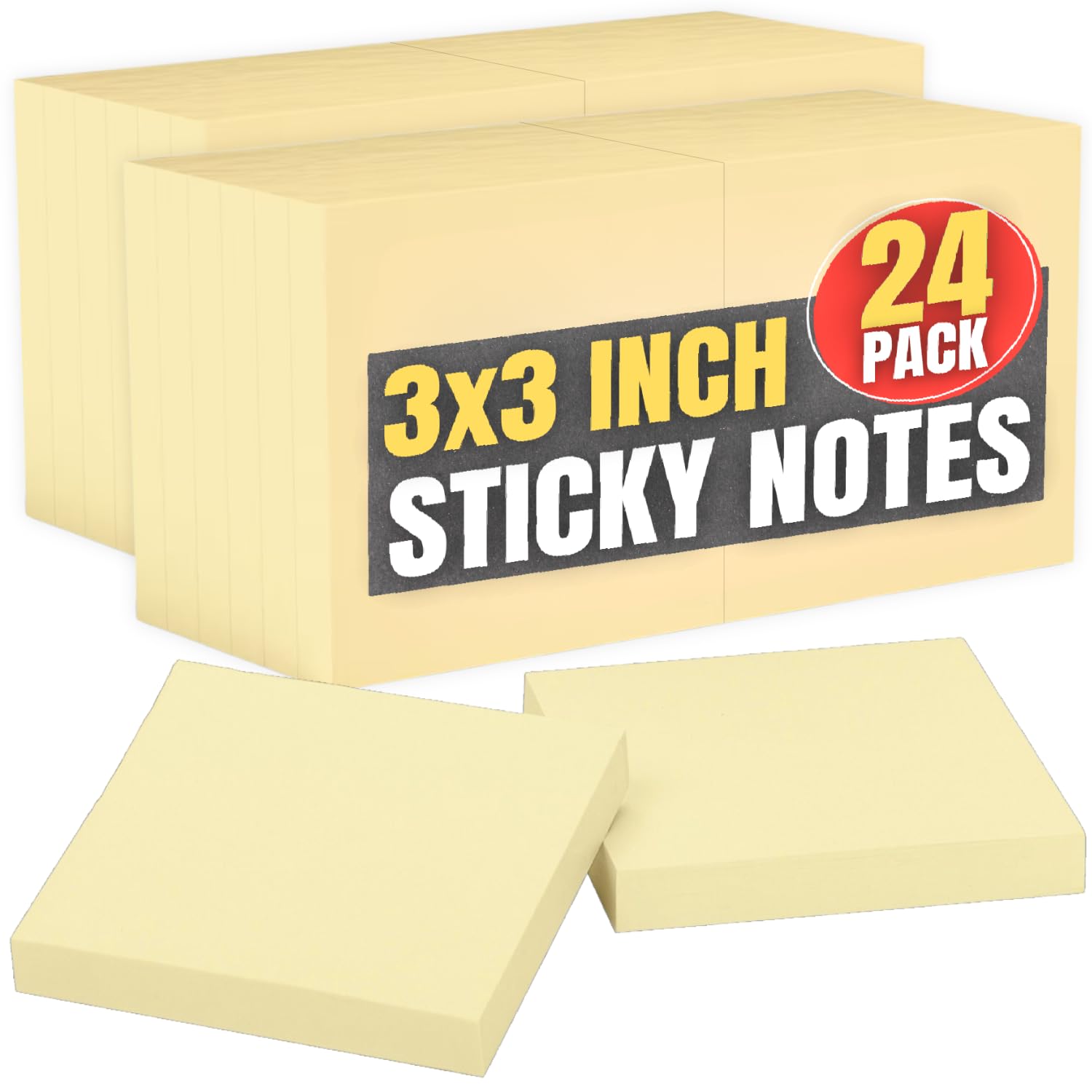 1InTheOffice Notas adhesivas emergentes amarillas de 3 x 3 pulgadas, notas autoadhesivas plegadas en abanico de 3 x 3 pulgadas, 100 hojas por bloc, paquete de 24
