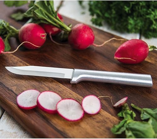 Miniatura 7 de Rada Cubiertos - Cuchillo de pelar diario con hoja de acero inoxidable con aluminio, fabricado en Estados Unidos, 6-34 pulgadas, mango plateado,