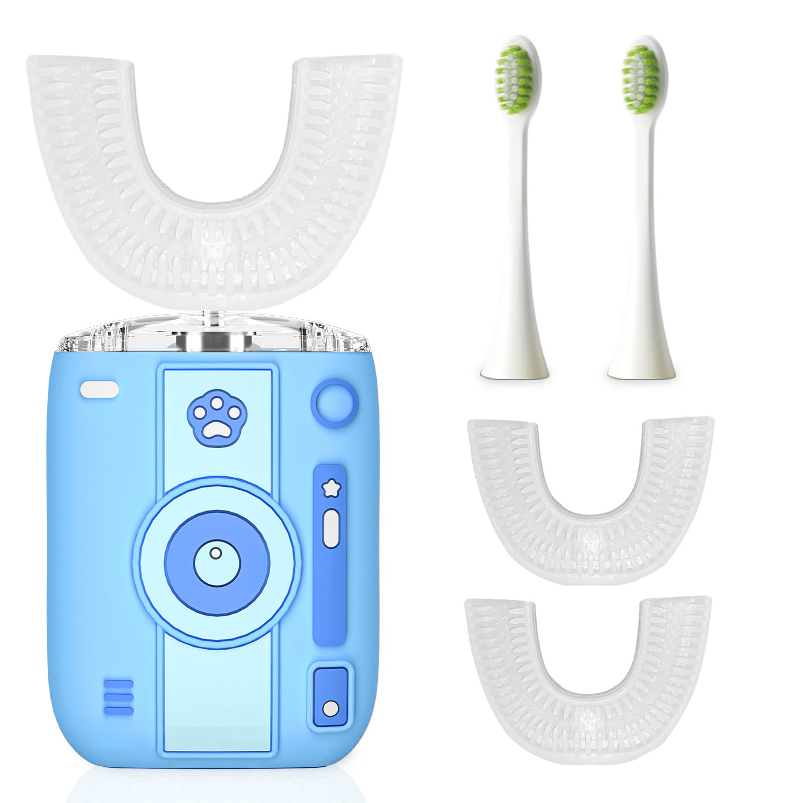 Automatic Sonic Electric Toothbrush - Adult U-Shaped Design, IPX7 Waterproof 360° Full Cleaning, Rechargeable Travel Set (Blue-Camera)