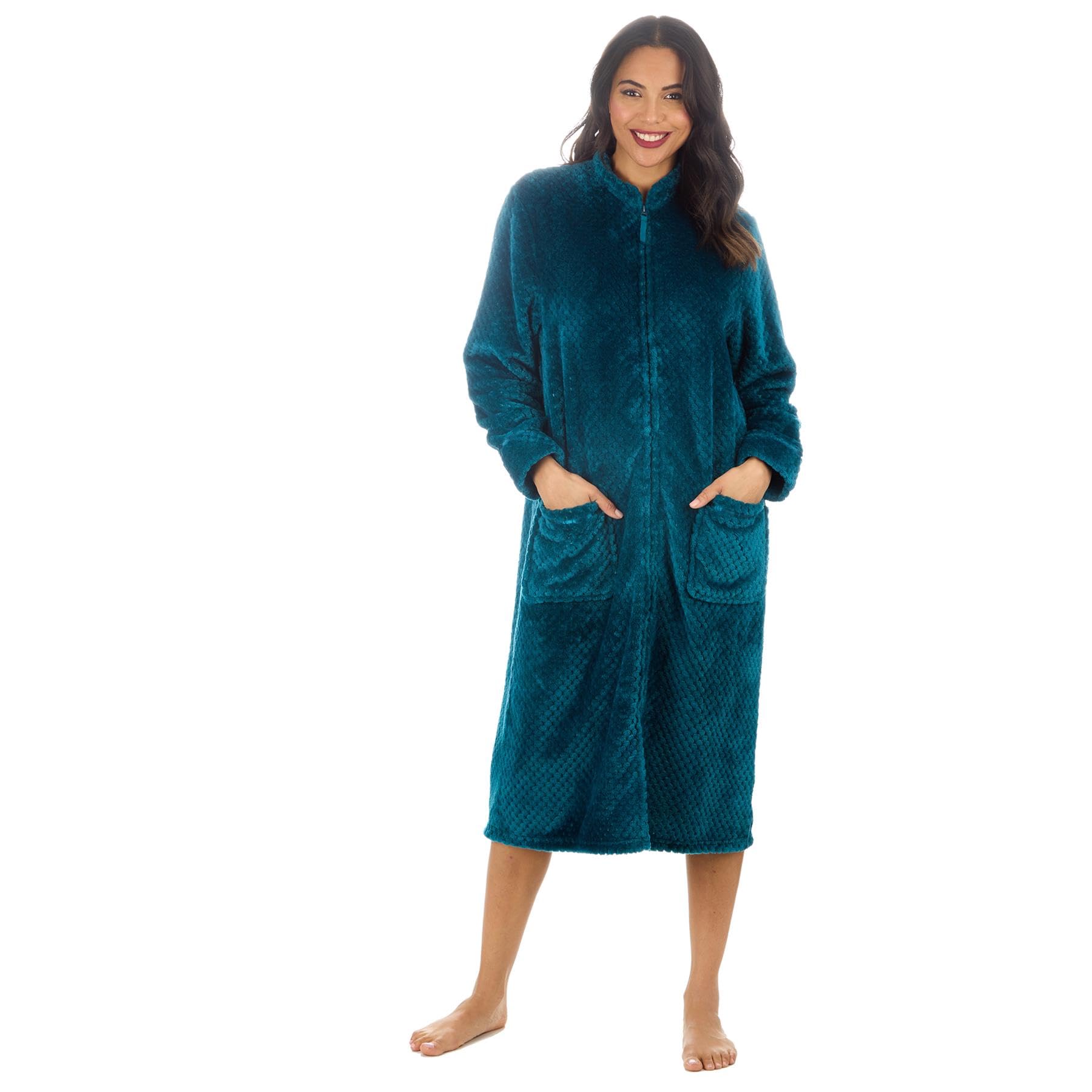Vestaglia da donna in pile super morbido a nido d'ape con tasche con cerniera, abbigliamento da notte