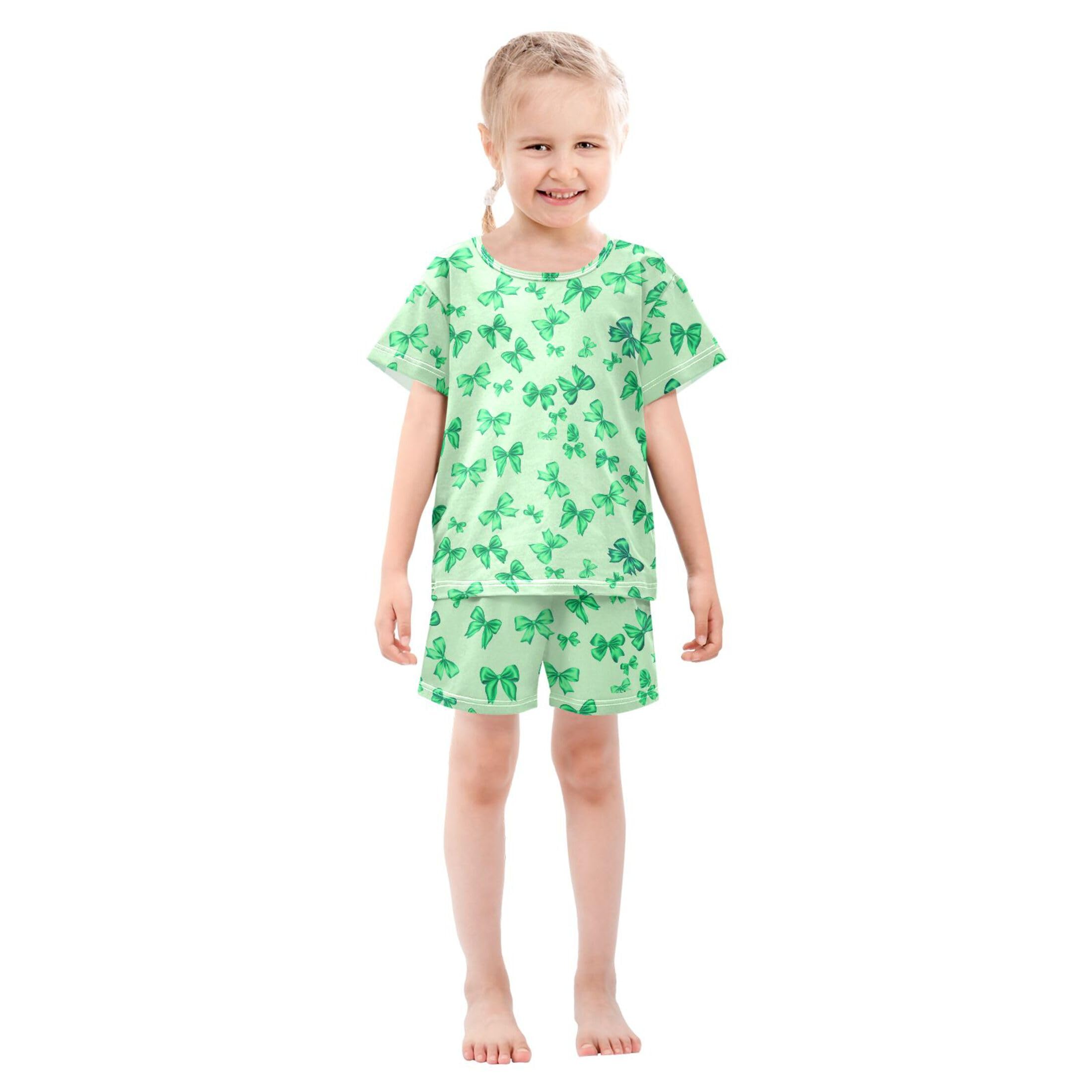UMIRIKO Green Bows Summer Short Sleeve Pajamas Sleepwear PJ Set B0405003