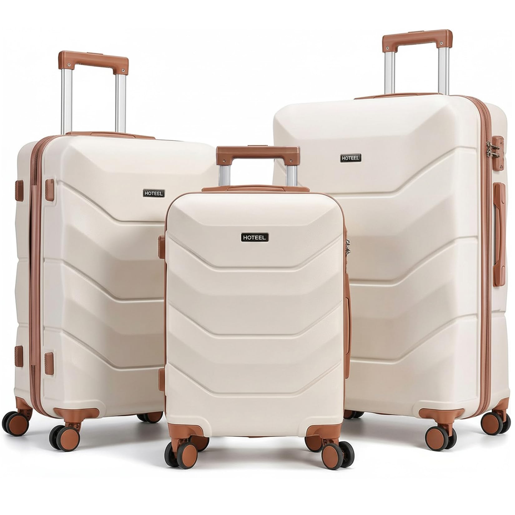 Hoteel 3 Piece Luggage Set with Spinner Wheels 4-Year Warranty, Durable Carry On Suitcase Luggage with TSA Lock, Wet-Dry Separation Compartment, Lightweight Hardshell ABS Luggages for Travel, Beige Beige 3 Pieces (20/24/28) - ABS