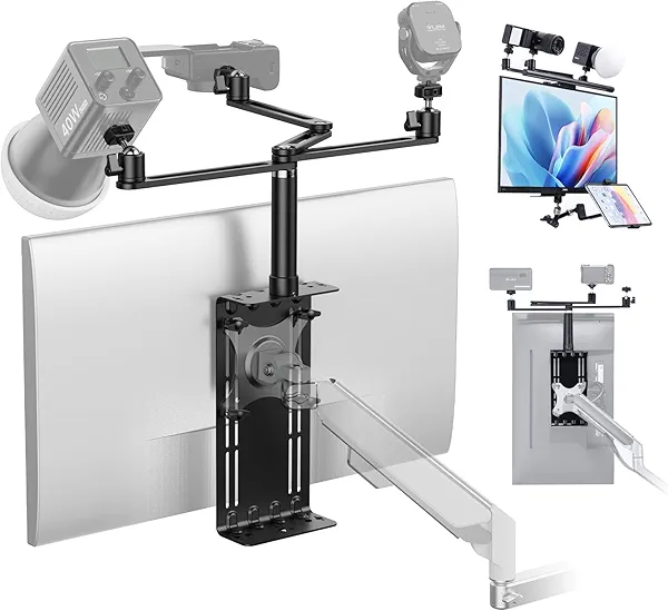 ULANZI VS01 Overhead Camera Mount Stand for VESA Monitor, 1/4'' Universal Mount Rig with Flexible Arms, 360° Ball Head Adjustable Holder for Video Recording Live Stream DSLR Camera Mic Light