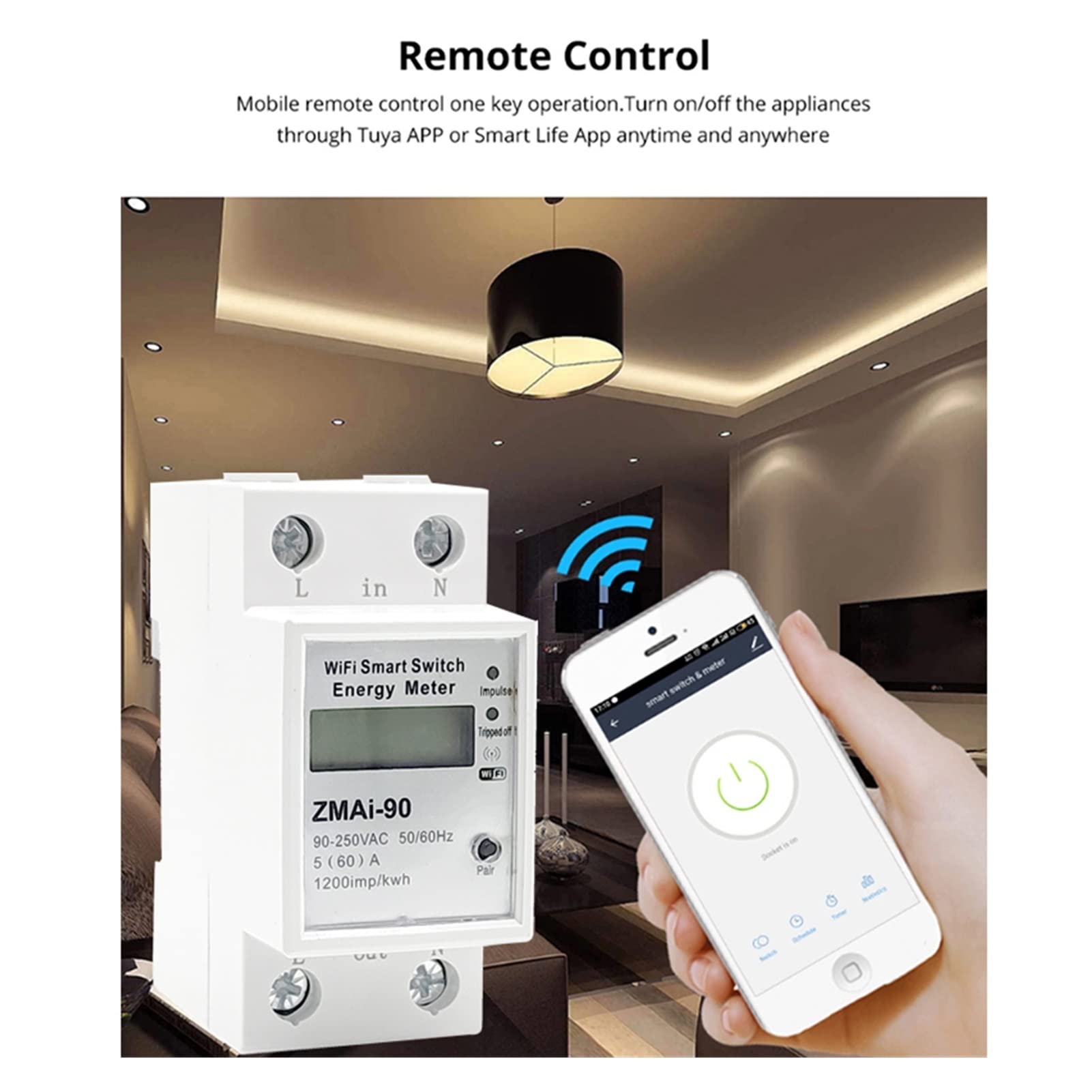 eEnergy Monitor 5 (60) A WiFi Kwh Medidor digital de consumo eléctrico KWh DIN Rail Medidor de energía inteligente WiFi Medidor de potencia con pantalla Medidor de electricidad