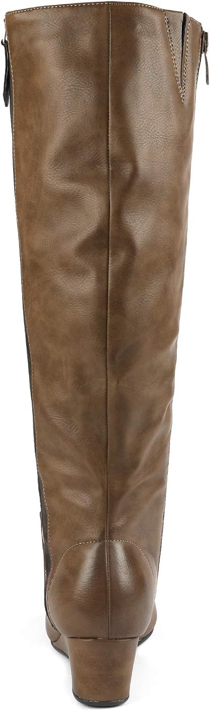 DREAM PAIRS Women's Consta Khaki Brown Low Wedge Knee High Winter Boots Size 5 M US