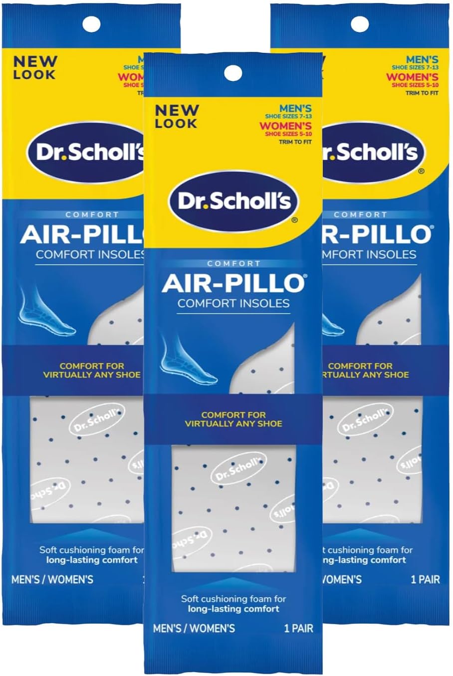 Insoles Air-Pillo Cushioning - 3 Pairs (Men's Sizes 7-13 & Women's Sizes 5-10)