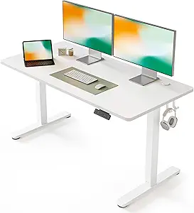 FEZIBO Electric Standing Desk, 55 x 24 Inches Height Adjustable Stand up Desk, Sit Stand Home Office Desk, Computer Desk, White