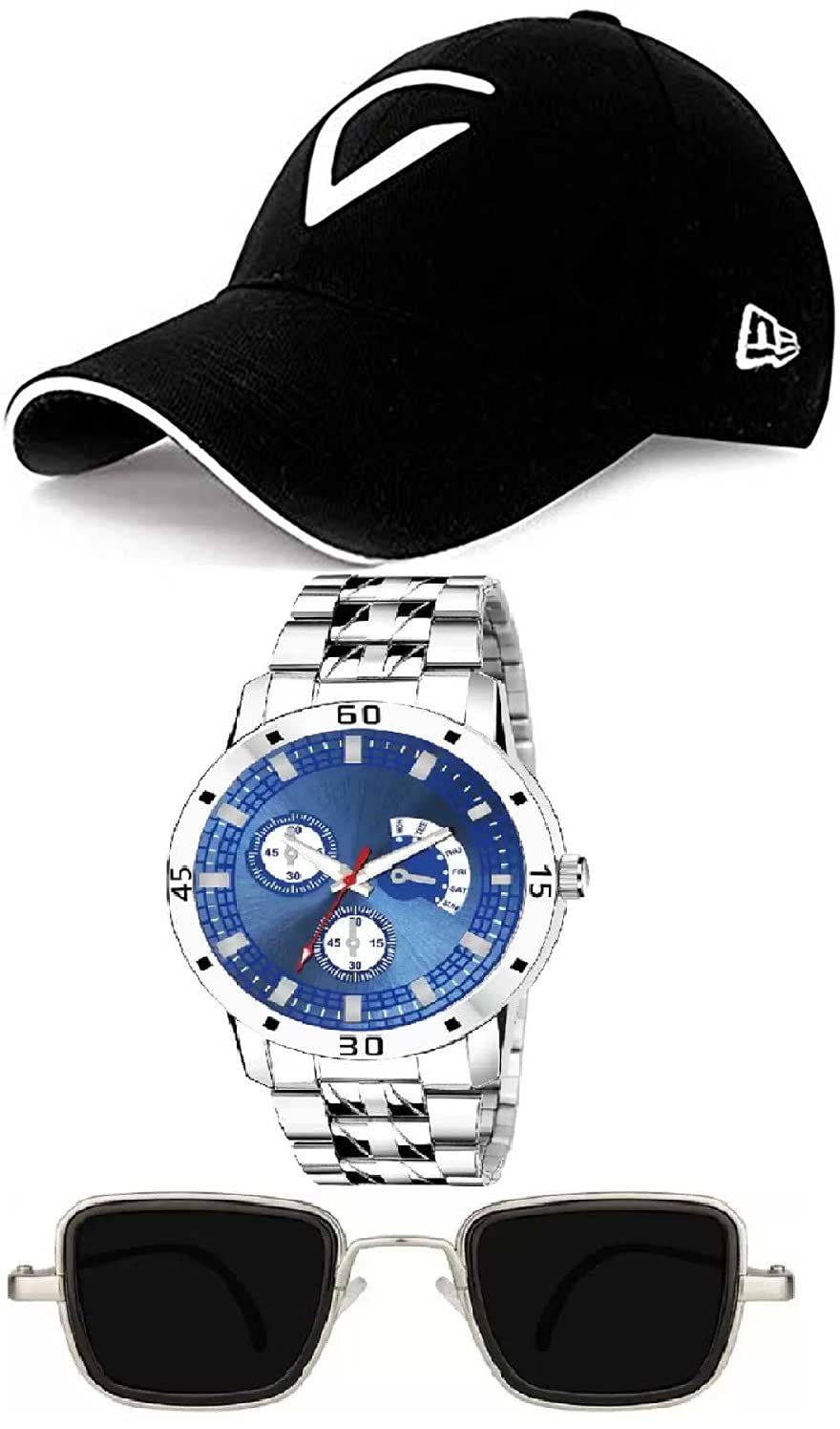 SELLORIA Brand A Stylish Blue DIAL Double Rim Chain Silver Strap + Trending Kabir Singh Sunglass (B09CYRBD6Q) Amazon Price History, Amazon Price Tracker