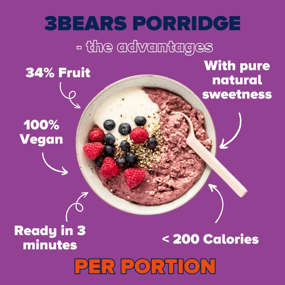 3Bears Porridge Cacao – pacchetto con 4 confezioni (4 x 400g). Con chicchi di cacao e senza zuccheri aggiuntivi. Fiocchi d’avena naturali per colazione