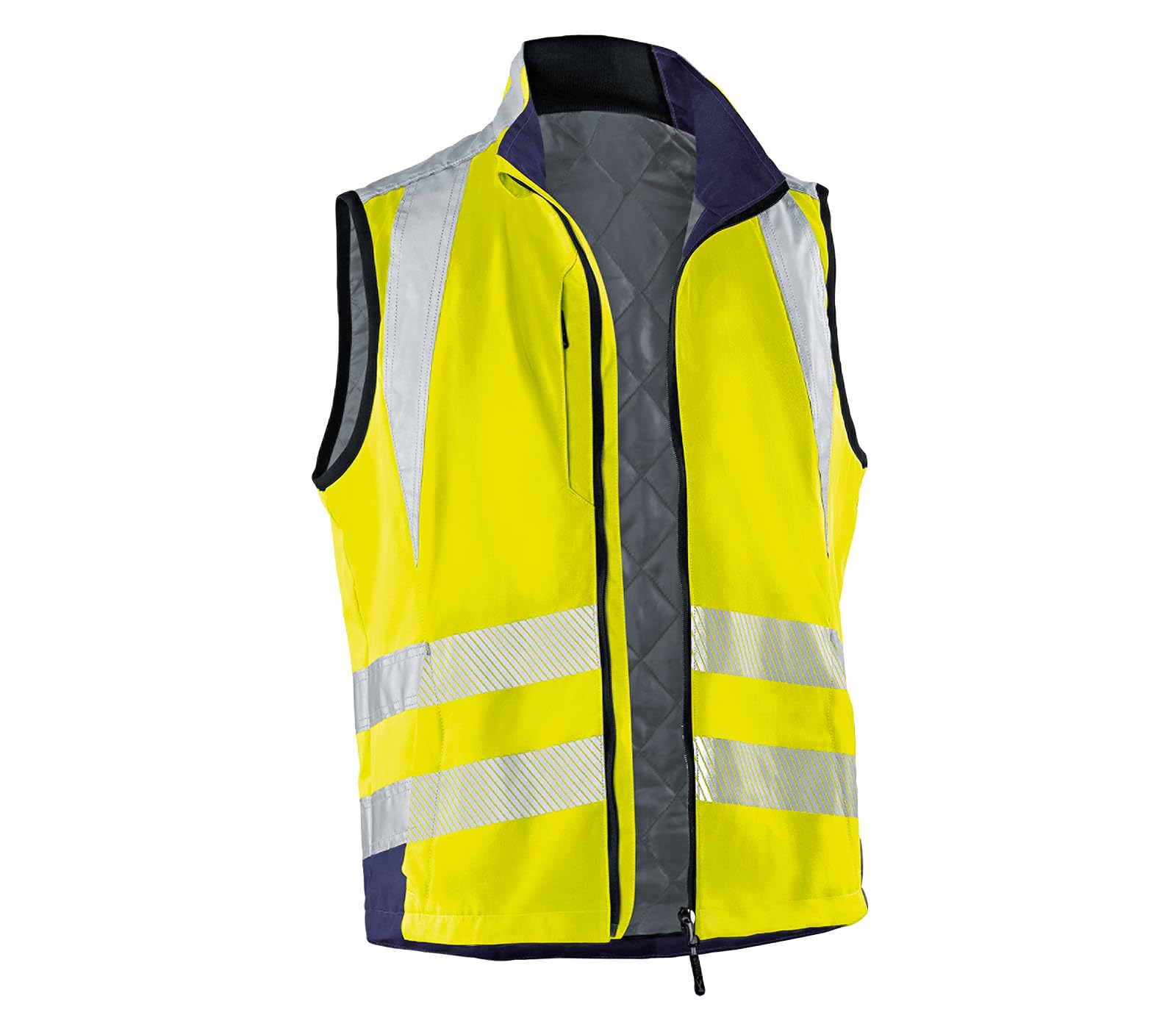 KÜBLER REFLECTIQ Weste PSA 2 – Weste mit reflektierenden Elementen und funktionalen Taschen warngelb/dunkelblau Gr. 3XL