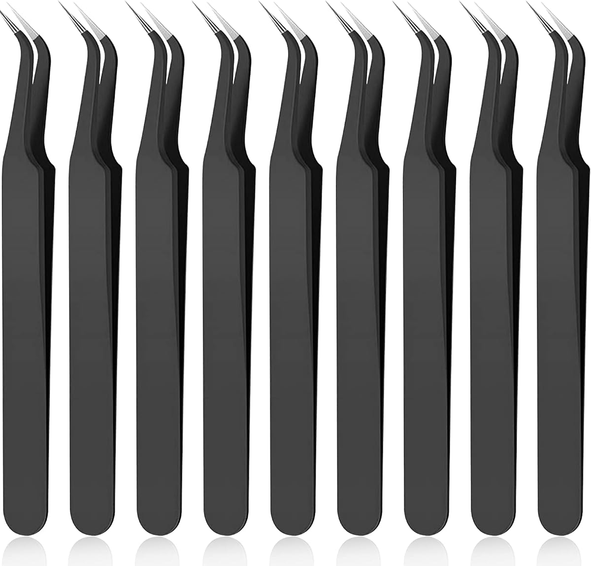 Honoson 9 Pcs Curved Pointed Craft Tweezers Precision Tweezer,Black | Stainless Steel for Crafting, Rhinestones, Eyelash Extensions, Jewelry Making, Dried Flowers, Stickers, With Covers