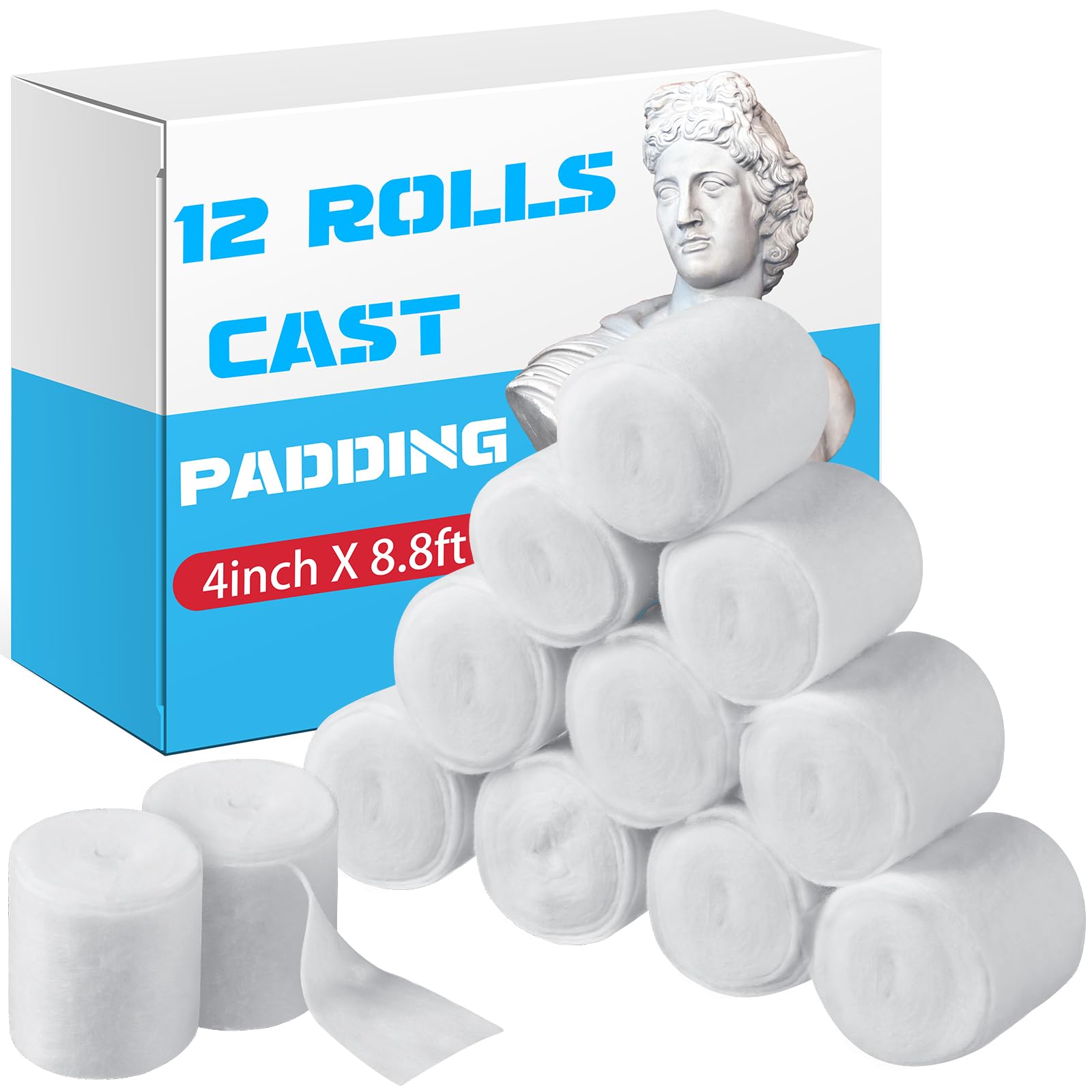 Nuanchu 12 Rolls Cast Padding Individual Pack Soft Cotton Undercast Padding Wrap Use with Plaster Cloth Gauze Bandage for Halloween Wrap Bandage Art,