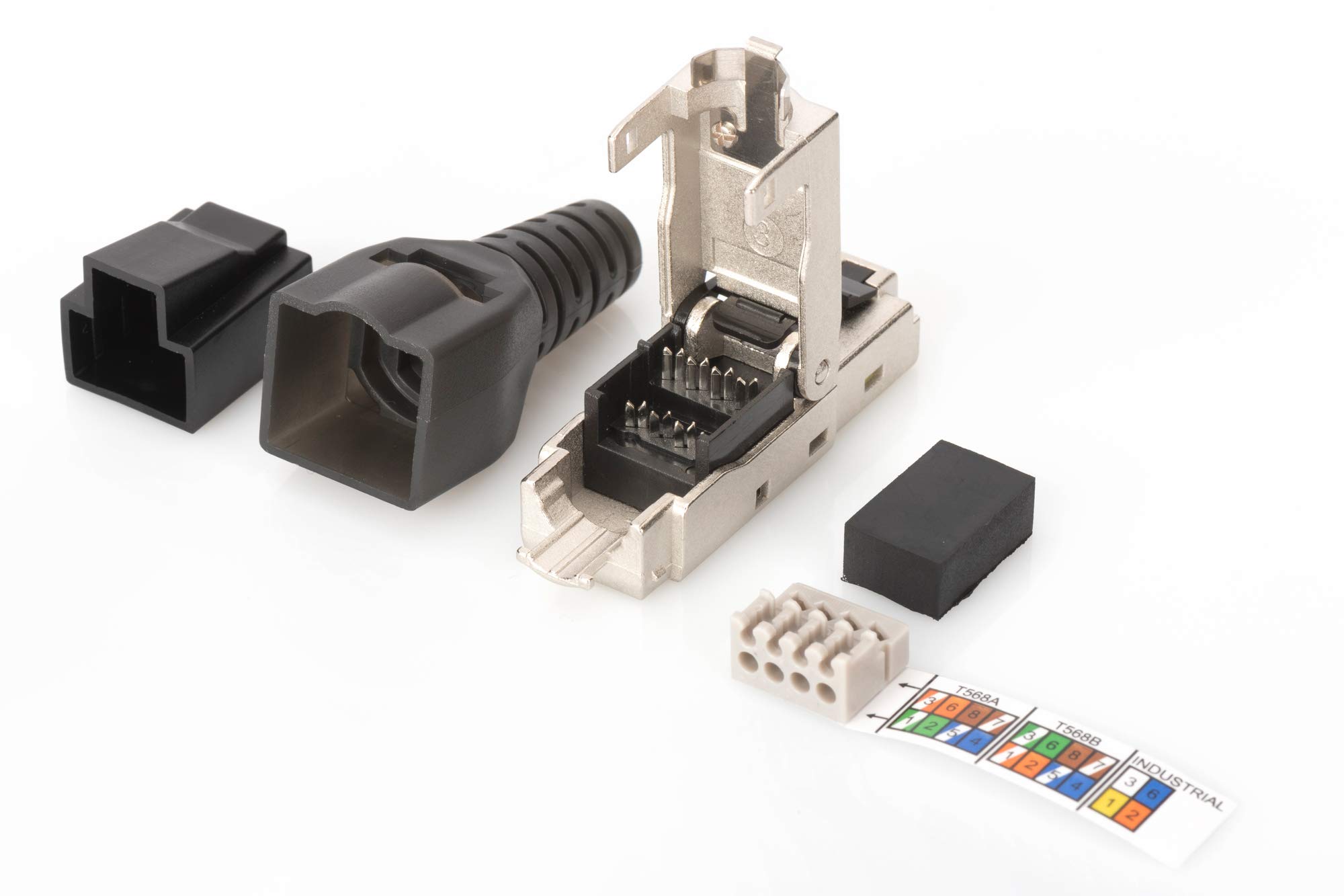 DIGITUS DN-93631 - Connettore di Rete Cat 6A - 5 Pezzi - Schermato a 360° - Connettore di Campo RJ45 Cat6A - Installazione Senza Attrezzi - 500 MHz - 10GBase-T - 10 Gbit/s - AWG 27/7 a AWG 22/1