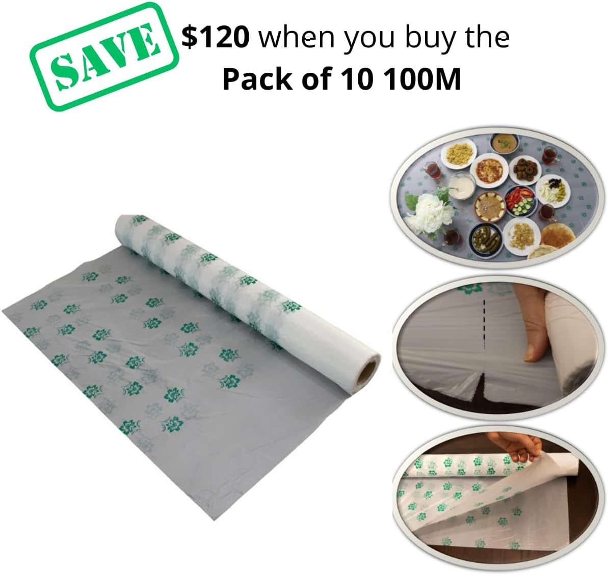 Mujeza Plastic Table Cover Roll 328FT / 100M - Easy to Cut 100 Pieces Plastic Tablecloth Roll for Parties & Events - Table Cloth Disposable & Easy Cleanup