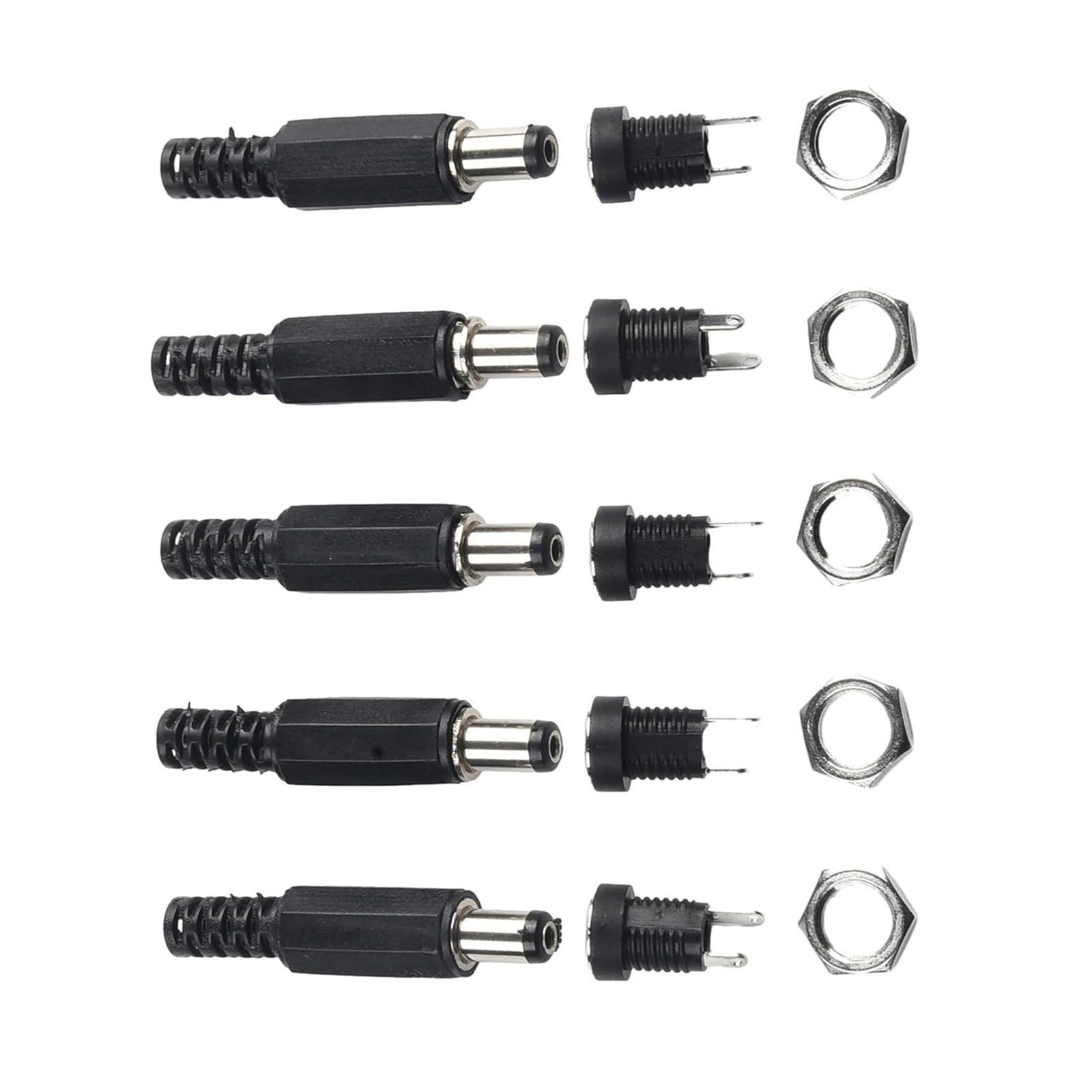 AC DC Adapter Extended DC Connector Black Silver Panel Mount 5,5 x 2,1 mm