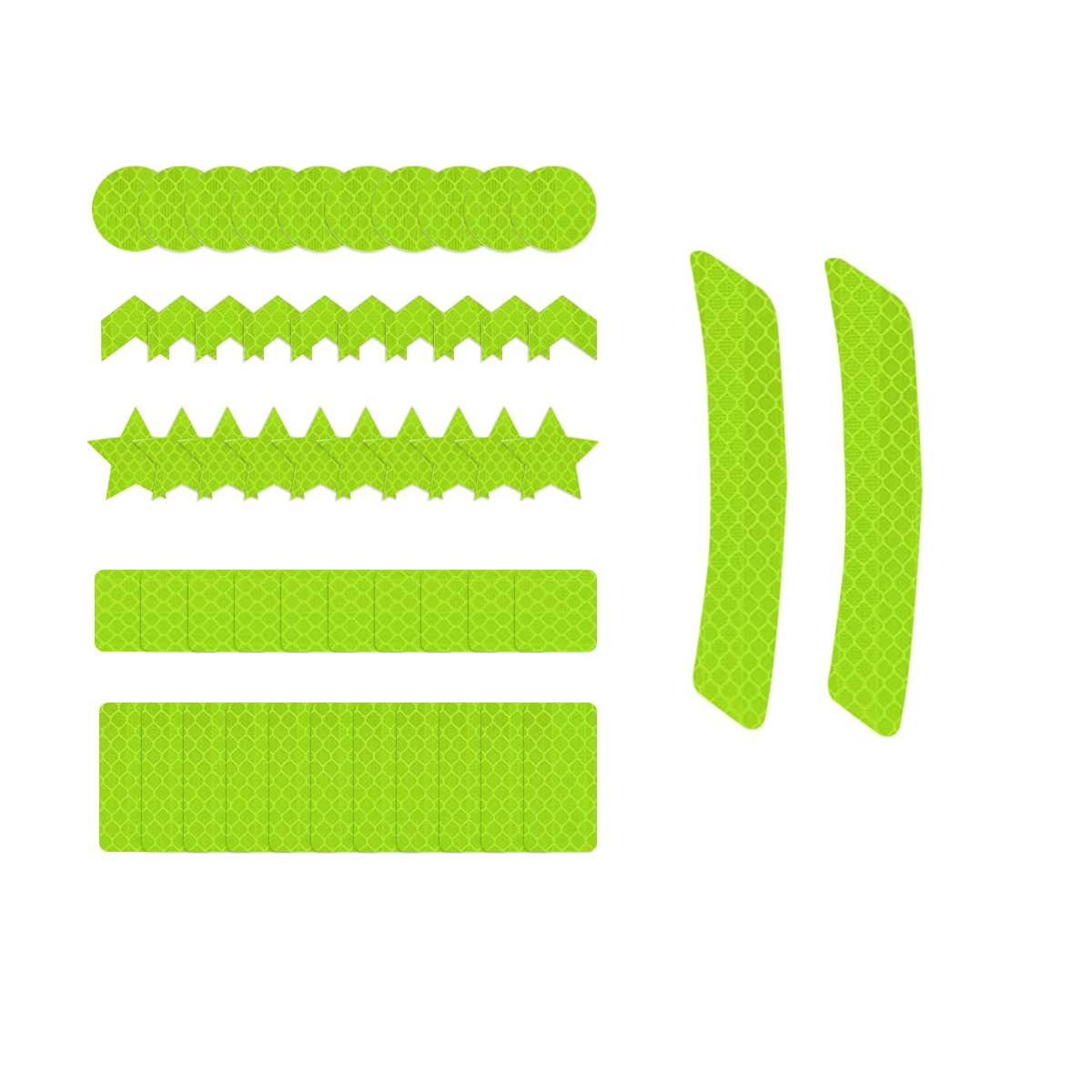 ZIBUYU® Reflective Tapes 52 Pieces Multi Shape Yellow Green Reflective Sticker Set for Bike, Car, Motorcycle, Scooter Night Riding Safety Reflector Stickers Peel and Stick Reflective Tape Kit-image-19