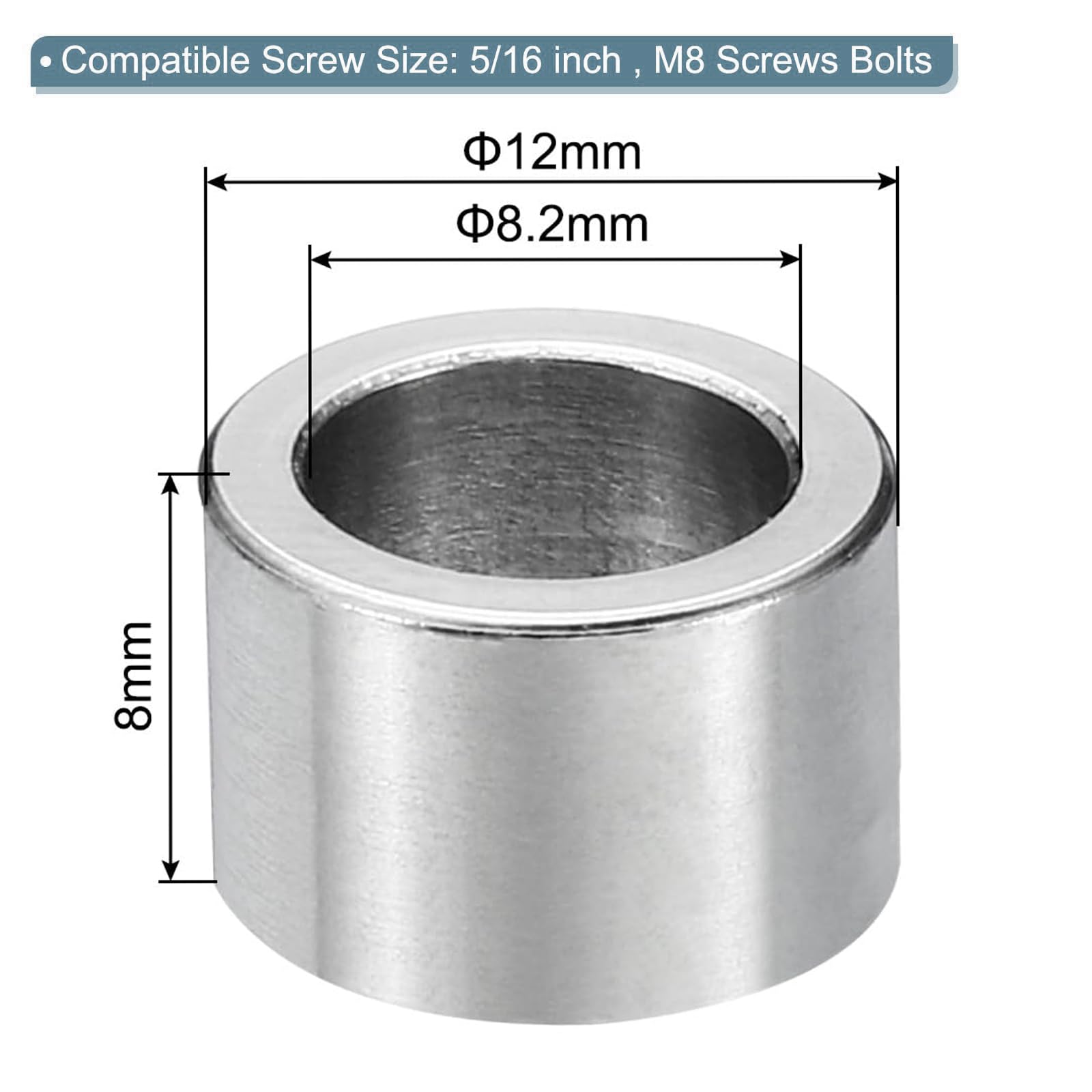 TOP-VIGOR 5Pcs M8 Aluminum Spacer, 8.2mm ID x 12mm OD x 8mm Length Metal Spacer - Image 2