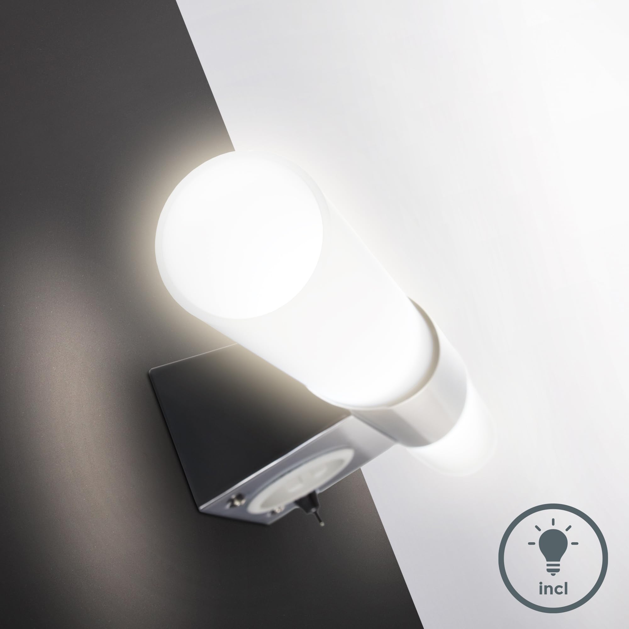 B.K.Licht - Spiegelleuchte Bad mit Steckdose, warmweiße Lichtfarbe, Kippschalter, Badezimmerlampe, Spiegellampe Bad, Lampe Badezimmer, Badlampe Wand, Wandlampe Badezimmer, 44,5x6x11 cm, Chrom