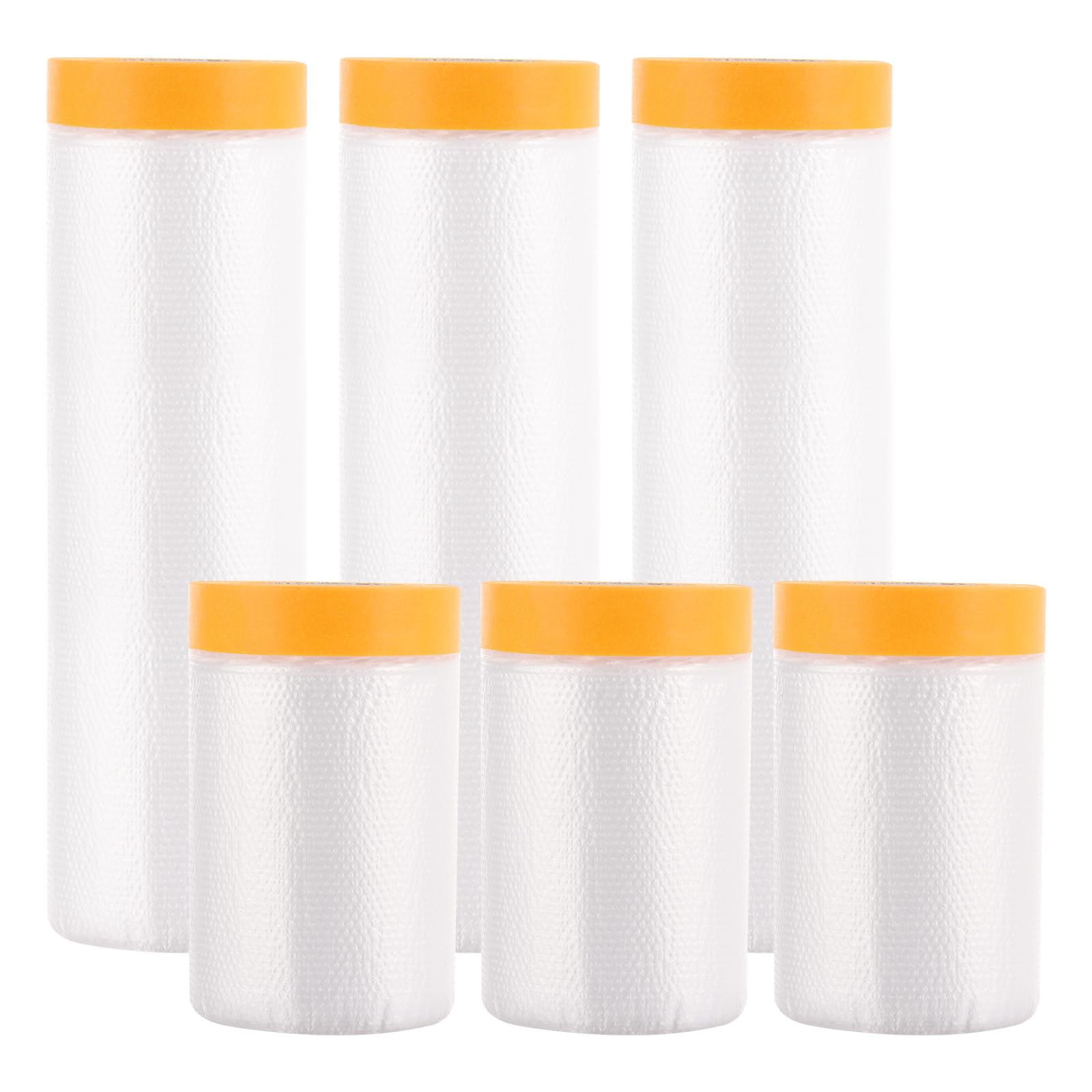 ASelected 6 Rolls Transparent Masking Film with Adhesive Tape 55 cm x 20 m + 140 cm x 20 m Waterproof Shielding Film Roll Plastic Film for Paint Decoration