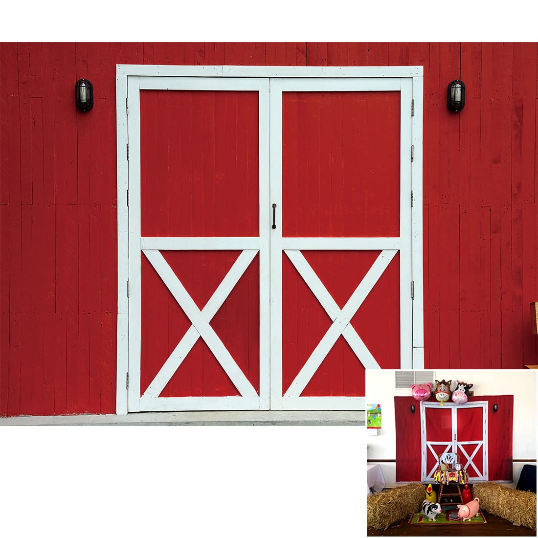 BINQOO 7x5ft Barn Photo Backdrop Cowboy Party Red Barn Door Autumn Farm Photography Backdrop Western Chicken Coop Backdrop Barnyard Kids Birthday Baby