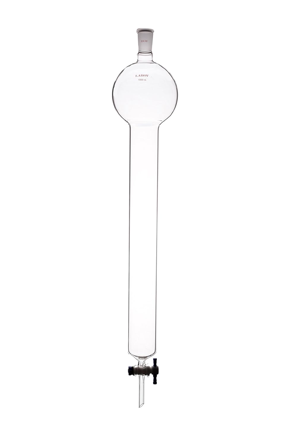 Laboy Glass Chromatography Column 24/40 with 1000 mL Reservoir, 60 mm O.D., 457 mm Effective Length, PTFE Stopcock, Borosilicate 3.3