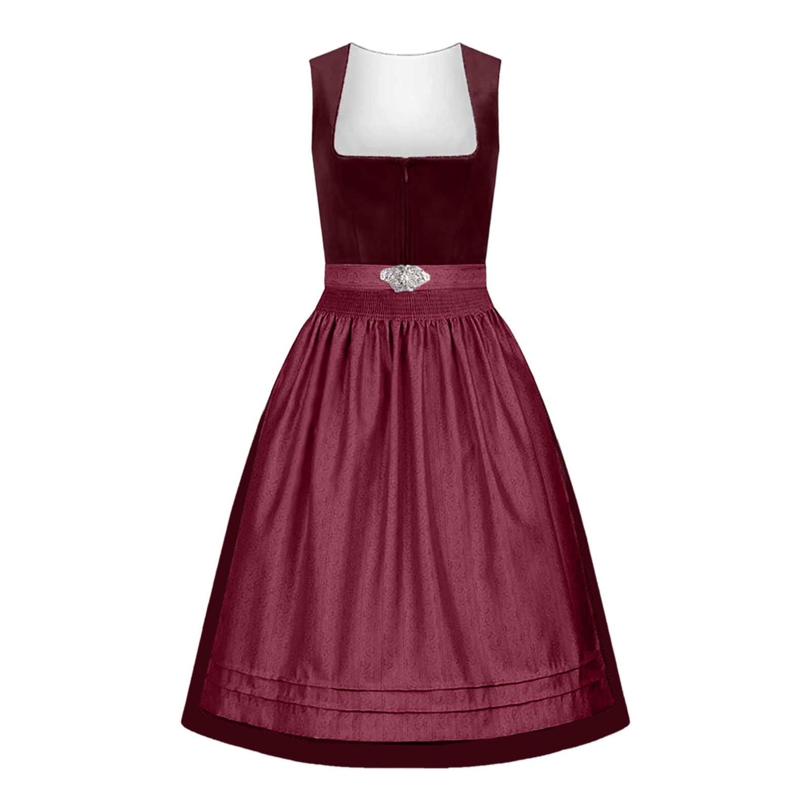 Didadihu Dirndl Midi Damen Samt mit Schürze,Modernes Dirndlkleid,Elegantes Dirndl Kleid Trachtenkleid für Oktoberfest Wiesn,Festliches Modern Trachten Outfit Trachtenmode
