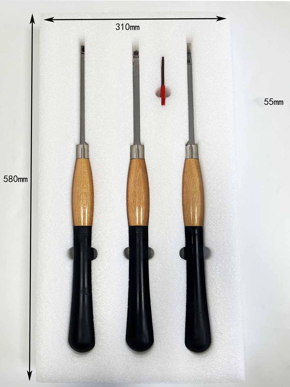 Outils de Tournage pour Le Travail Du Bois, Couteau à Découper Le Bois, Manchon en Caoutchouc Anti-Vibration, Manche en Hêtre étendu, Lame en Carbure 3 Pièces