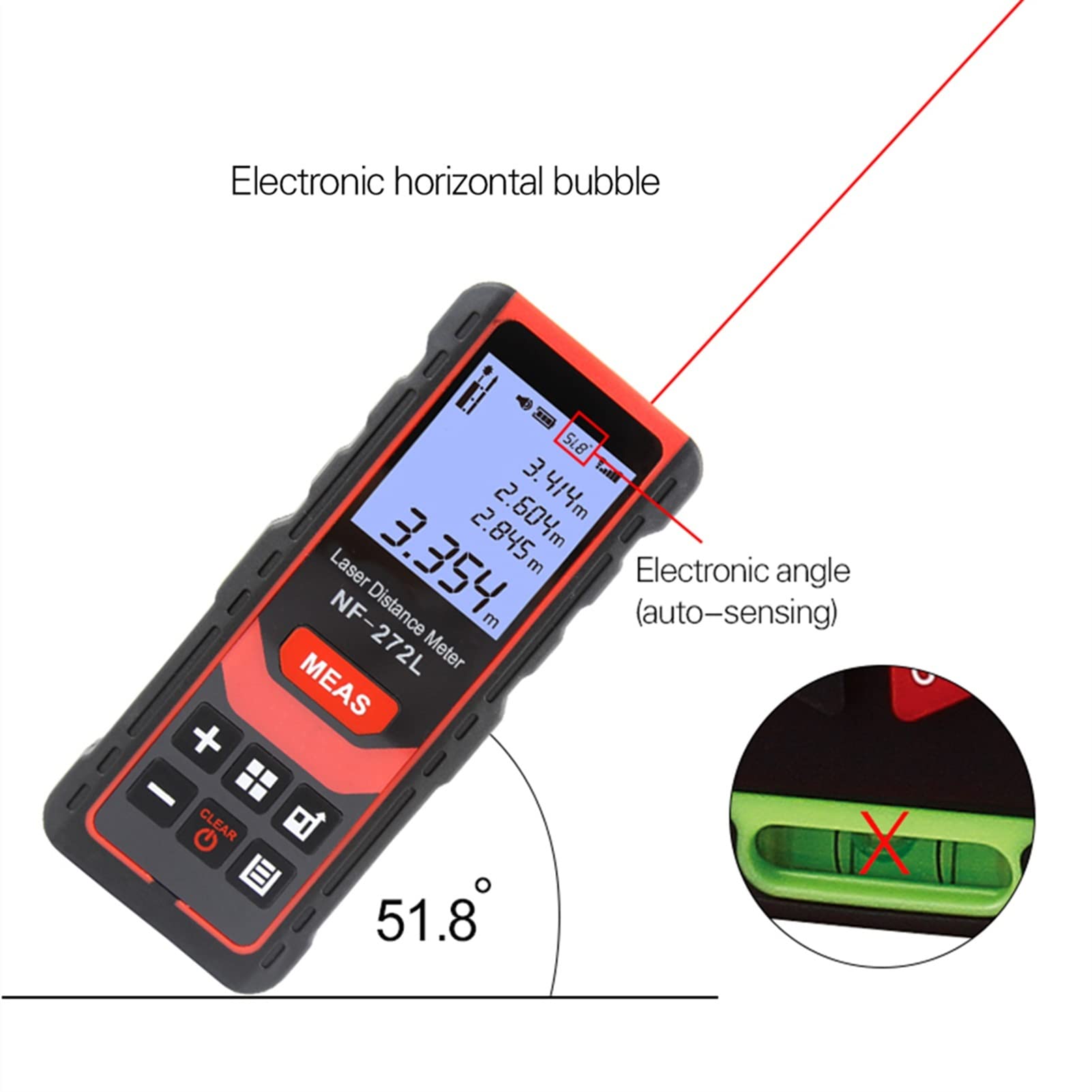 Detector de pared, NF-272L Medidor de distancia 6 0m 80m 100m RANGEFINDER CINTURANDO RANGO FINDER MEDIRS MEDIDE DEPORTE DIGITAL RULER TRANS TRANSUP(80m)