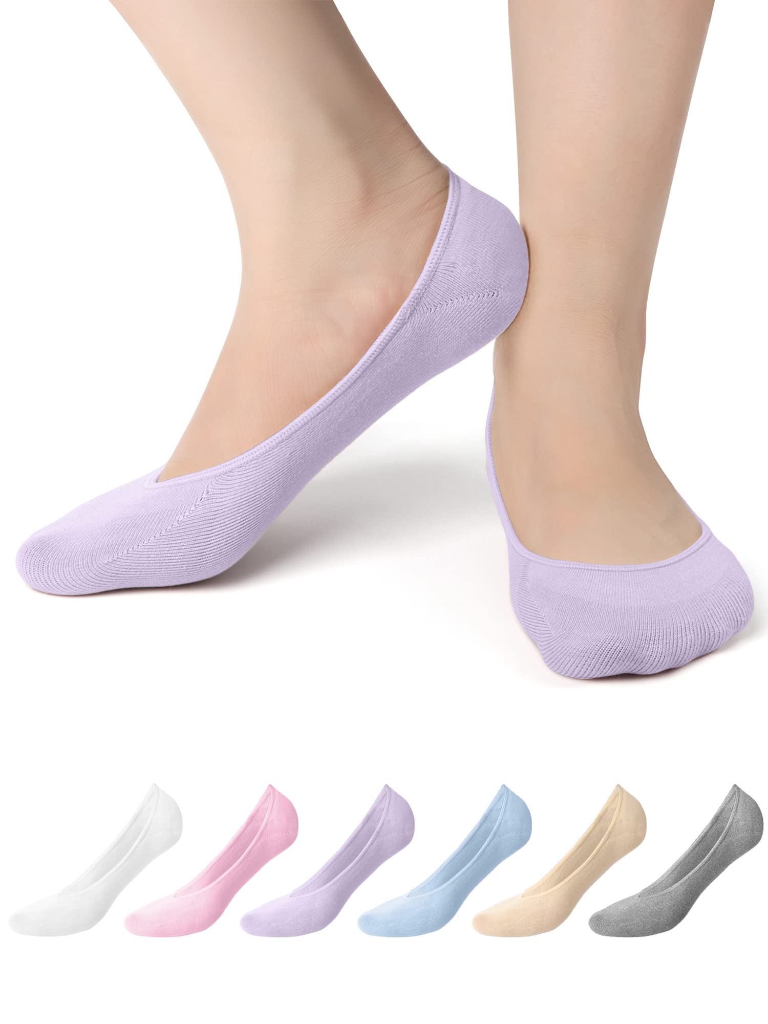 No Show Socks for Women - 6 Pairs Non Slip Invisible Socks Women, Cotton Ultra Low Cut Liner Socks Ladies Trainer Sneaker Socks Shoe Liners for Loafer Flats Boat Shoes UK Size 5.5 to 8