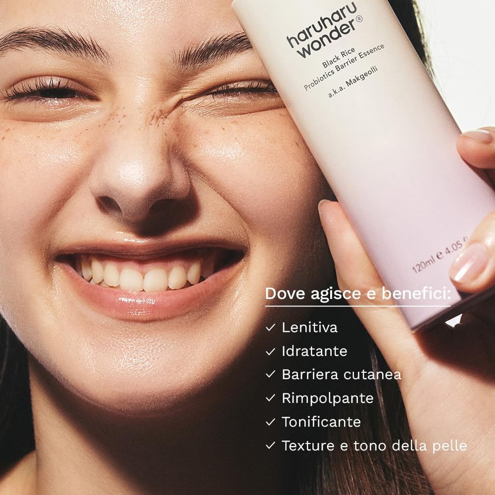 haruharu wonder Black Rice Probiotics Barrier essence 120ml, Tonico Essenza rinforza la barriera cutanea, con ceramidi, ingredienti fermentati, idrata, rimpolpa, lenisce