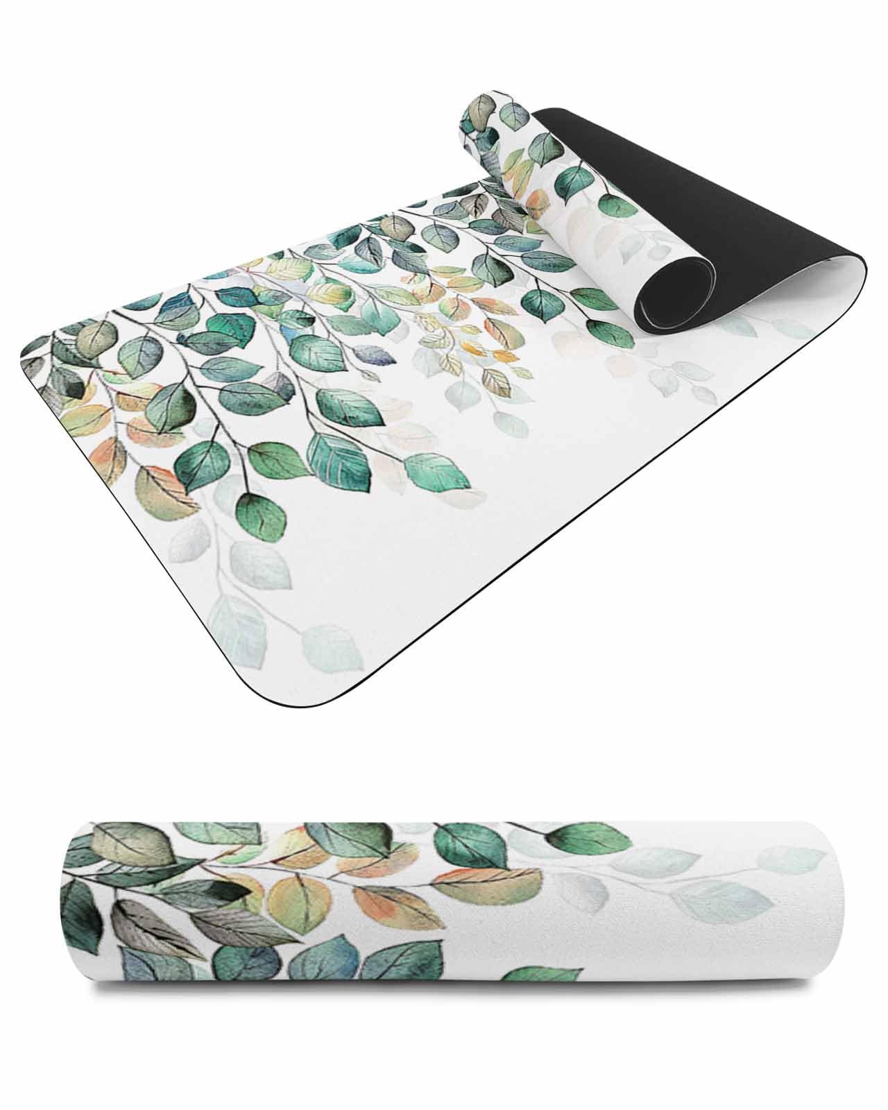 Debedcor Heat Proof Table Pads Waterproof Decorative, Fall Thanksgiving Non-Slip Table Countertop Protector, Forest Green Eucalyptus Leaves Insulation Mat for Dining Room, 48 x 12 Inches