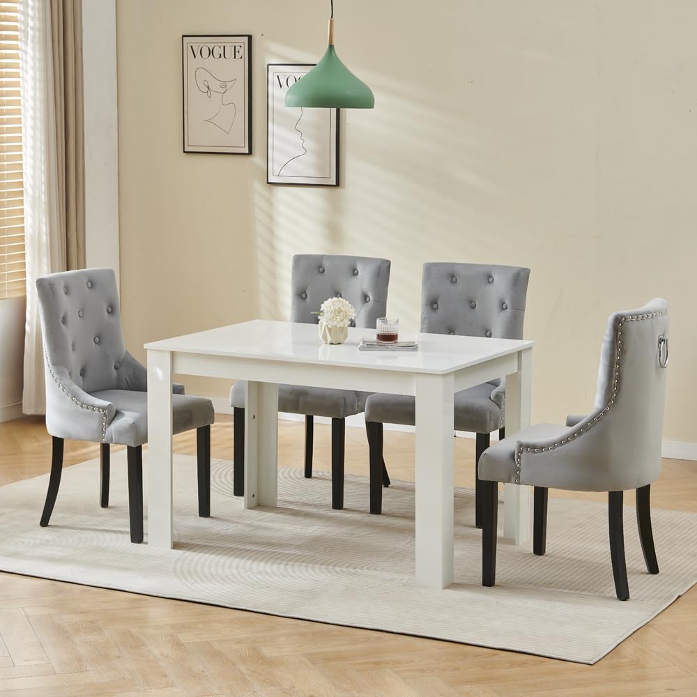 Menaka Modern Wooden Dining Room Table and Chairs Set of 4 for Small Space, 5 Pieces Rectangular Kitchen Table with 4 Chairs (110cm black table and 4 black leather chairs#1) — view 53