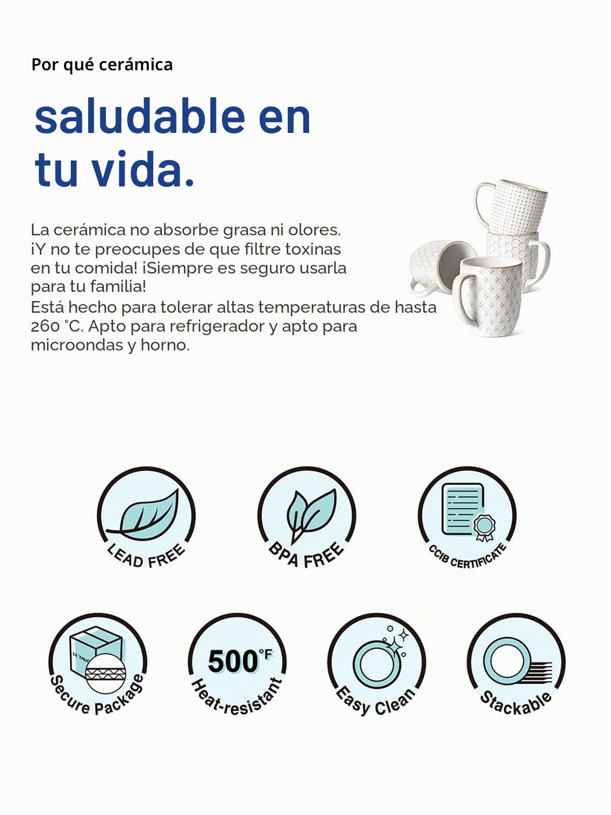 LE TAUCI Juego de 4 tazas de café de cerámica de 12 onzas (10 onzas prácticas), tazas compactas de 3.4 pulgadas para espresso, latte, té, cacao, capuchino y moca, adecuadas para bodas de inauguración