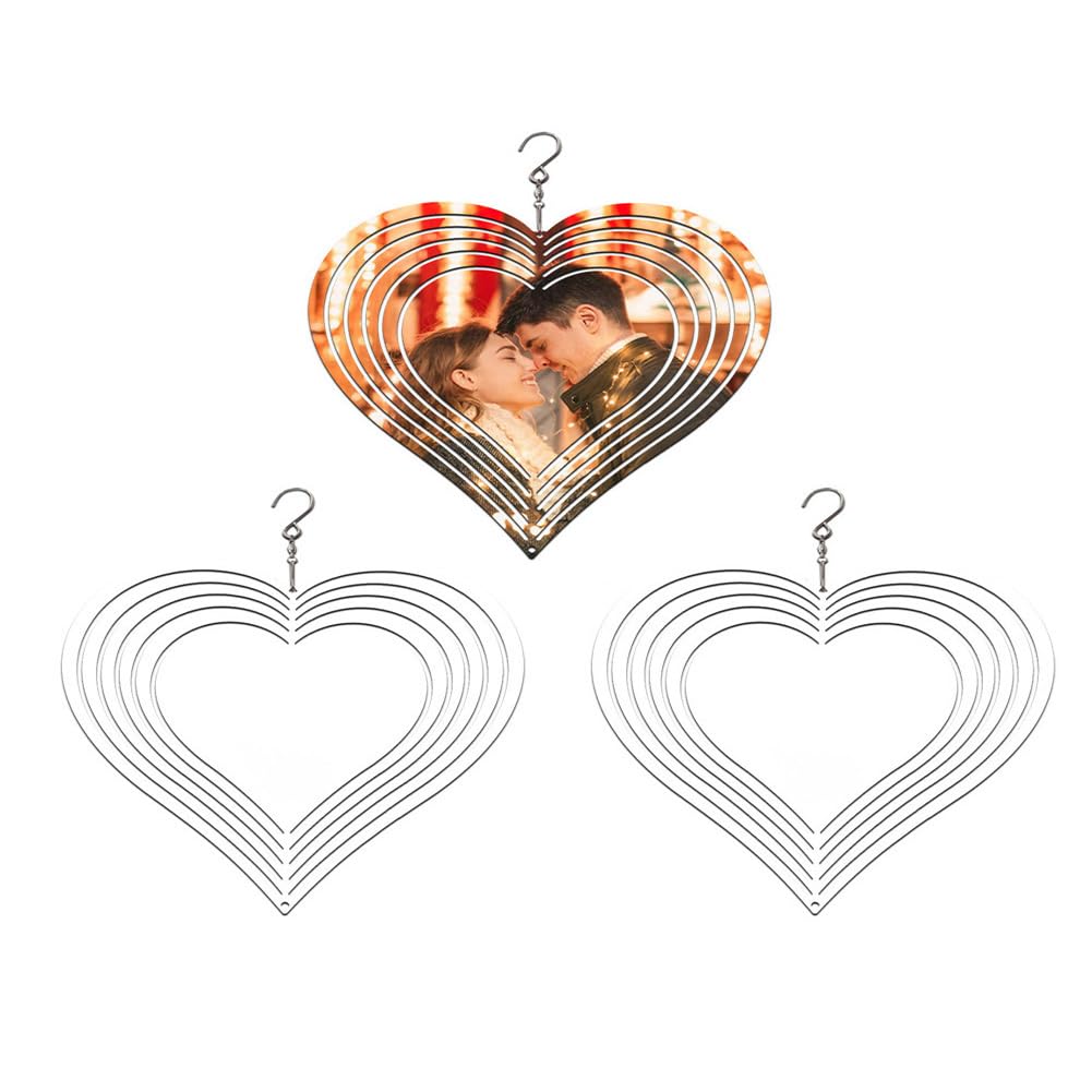 3 Pcs Sublimation Wind Spinner Blanks 10 Inch Heart Shaped Heat Press Transfer Sublimation Blank 3D Outdoor Wind Spinners (8 Inch, 3)