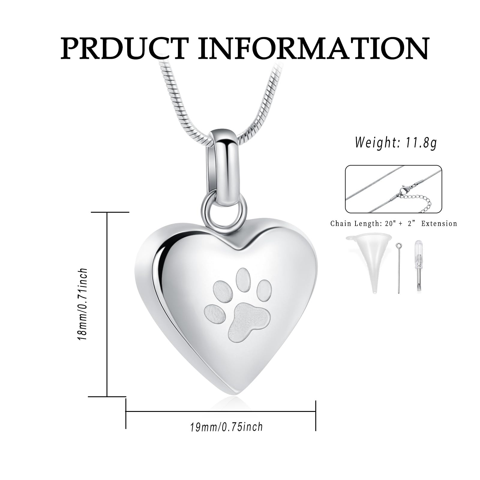Collana con urna a forma di cuore per ceneri per cani con stampa di zampa di cane, per gioielli commemorativi per animali domestici