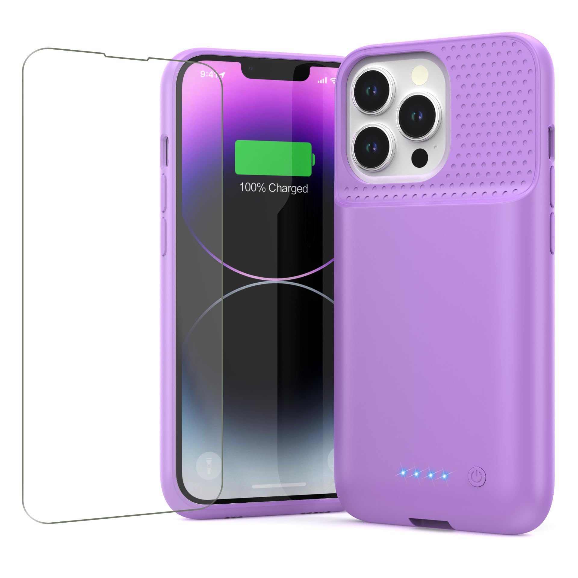 Feob Battery Case for iPhone 13/13 Pro/14,[2025 Upgraded] 7500 mAh Ultra-Slim Portable Extended Charger Cover for iPhone 13/13 Pro/14 Charging Case (6.1 Inch)-Purple