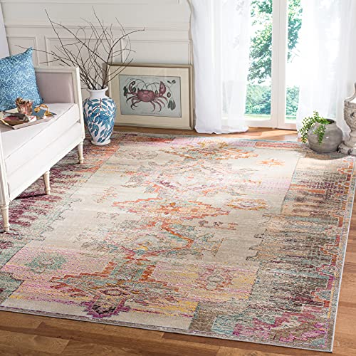 Safavieh Tapis Boho pour Salon, Salle à Manger, Chambre à Coucher - Crystal Collection, Tapis à Poil Court, Gris Clair et Violet, 91 X 152 cm