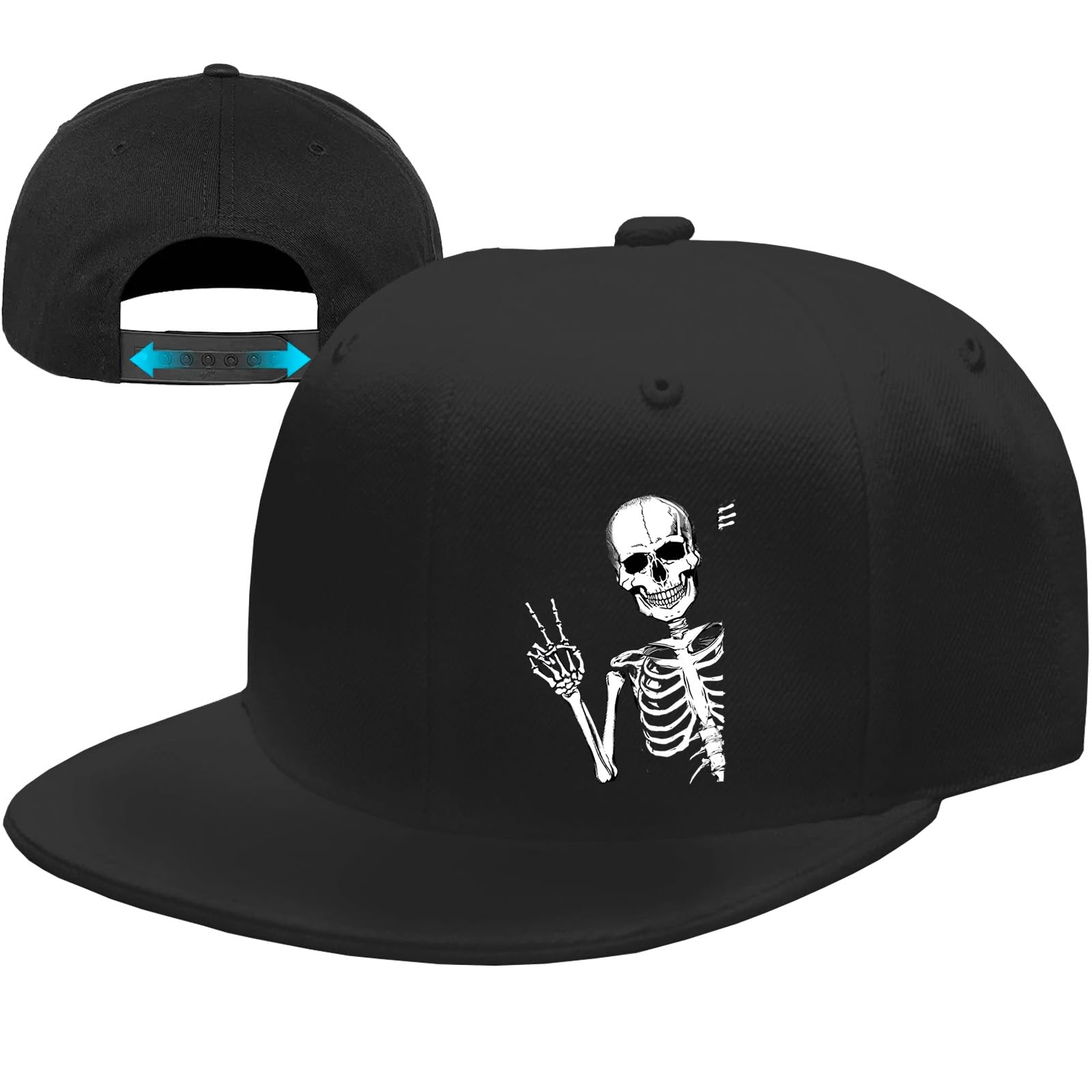 Skull Hat Snapback Hats for Men Flat Bill Hats for Men Fitted Hat Adjustable Black Baseball Hats