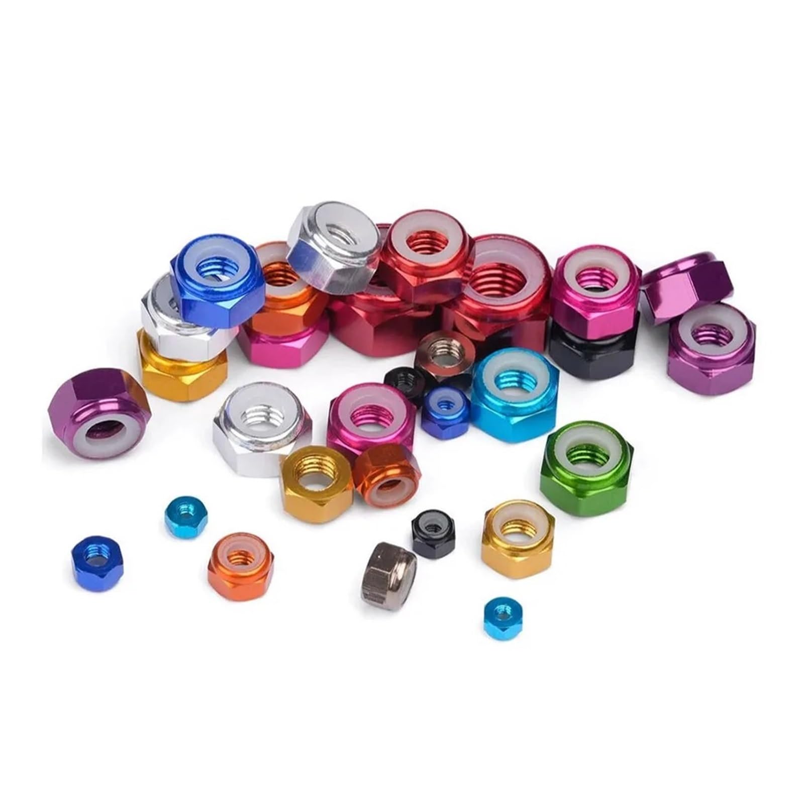 30 Stück Sechskant-Sicherungsmutter aus Aluminiumlegierung, sechseckige selbstsichernde Muttern(Purple,M8 (30pcs))