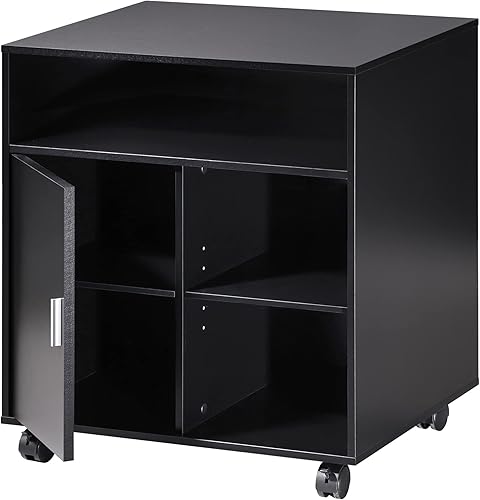 Miniatura 5 de FITUEYES Archivador de madera enrollable con puerta, carrito de trabajo de oficina grande móvil con estantes de almacenamiento ajustables, negro,