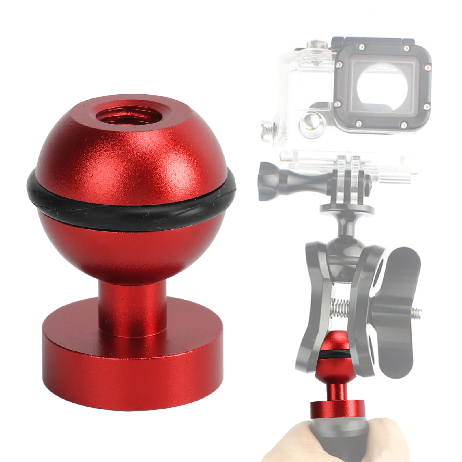 Akozon Unterwasser-Kugelarmadapter Tauchlampe Kugelkopf Anodisieren von Harter Beschichtung von Aluminiumlegierungen Kleiner, Leichter, Langlebiger Tauchtaschenlampen-Kugelkopf(rot)
