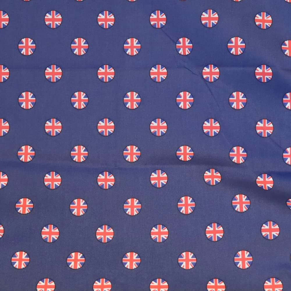 Oh Sew Crafty Limited Blue Polycotton Fabric Polka Dots Union Jack Flags British Uk Sold Per Metre (Blue)