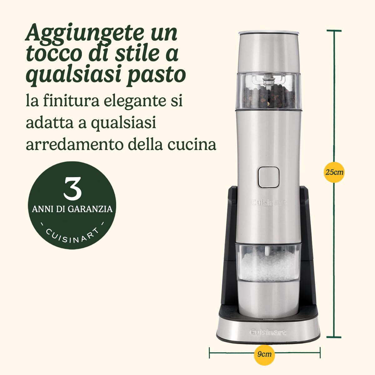 Cuisinart SG6SE - Macina Sale& Pepe Ricaricabile, Base di Apoggio e Ricarica, Diversi Gradi di Macinazione, Lame in Ceramica, Pearl, Grigio perla